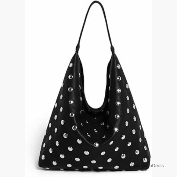 Studded Hobo Bag Vegan Leather Shoulder Handbag Slouchy Tote Purse
